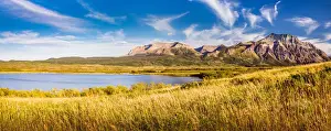 Panorama of Maskinonge Lake at Waterton Lakes National Park in Canada
