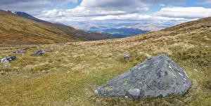 Panorama of the Scottish highlands from the top of Aonach Mor or Ben Nevis mountain, Scotland