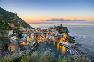 Panorama of Vernazza and suspended garden, Cinque Terre National Park, Liguria, Italy, Europe