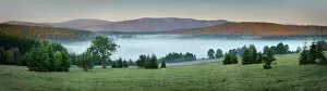 Images Dated 19th July 2016: Panoramic landscape of a mountain valley with morning fog