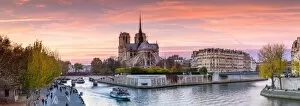 Notre Dame Cathedral, Paris Collection: Panoramic of Notre Dame at sunset, Paris