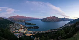 Scenics Nature Gallery: Panoramic Queenstown cityscape at dusk, New Zealand