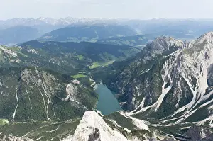 Dolomiti Prints: Panoramic view of the Alps from the peak of Mt Seekofel towards the north with Pragser Wildsee Lake