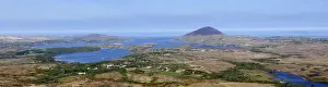 Panoramic view from Diamond Hill over Letterfrack and Ballynakill Harbour, Connemara National Park, County Galway, Republic of Ireland, Europe