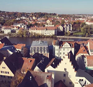Images Dated 19th October 2013: Panoramic view of the roofs of historic Regensburg