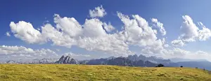 Odle Group Prints: Panoramic view as seen from Aferer Alm alp on Plosen mountain