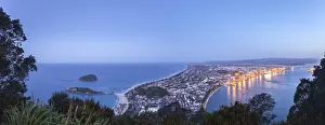 Distance Prints: Panoramic view of the town of Mount Maunganui and the Port of Tauranga at nightfall
