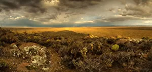 Images Dated 23rd January 2016: Panoramic views over the Tankwa Karoo Desert with dramatic thunderclouds in the sky