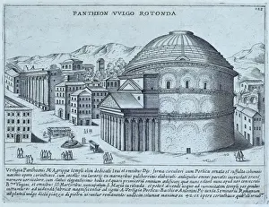Pantheon Vulgo Rotunda, the remains of the Pantheon, The statues on the pediment and the marble covering have been removed. The building was commissioned by Marcus Agrippa during the reign of Augustus (27 B. C. 14 A)