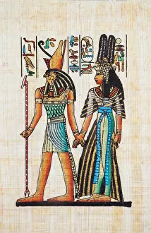 Paintings Gallery: Papyrus Depicting Horus and Queen Nefertiti