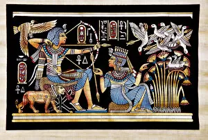 Weapon Collection: Papyrus Depicting Tutankhamon Hunting Birds