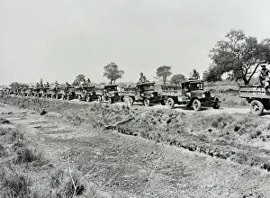 Paraguay Prints: Paraguayan Trucks Bring Up Supplies in Chaco War
