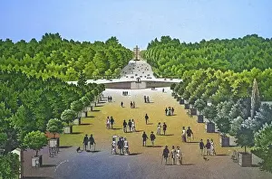 Paris, Grandes Allees des Tulleries et des Champs-Elysees, Historical copperplate, ca 1890, France