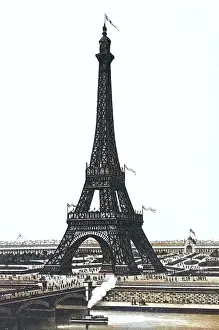 Paris, Tour Eiffel, Historical copperplate, ca 1890, France