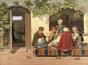 Art Gallery Prints: A Party Of Chess Players Outside A Turkish Coffeehouse And Barbershop