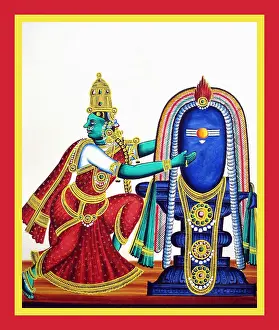 Garland Prints: Pārvatī embracing an egg-shaped, garlanded linga