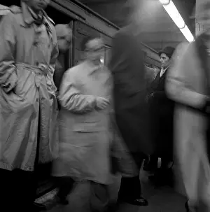 Prints of NEW YORK, NY - JANUARY 1959: Passengers exiting the New York City subway in January 1959 in New York City, New York. (Photo by David Attie/Getty Images) Portraits, Artworks, and Montages from a Visionary Photographer: Passengers Exiting the New York City Subway in the 1950's