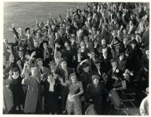 Cheering Prints: Passengers on the Ile De France Cheering