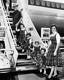 Passenger Airplane Prints: Pat Boone and Family Boarding Airplane