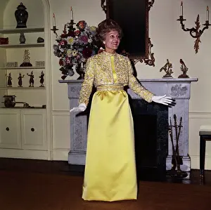 Pat Nixon Modeling Long Yellow Gown