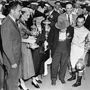 Pat Nixon Presenting Trophy to Owner of Bold Ruler