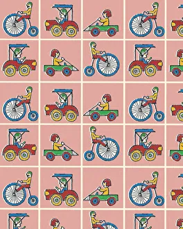Pattern Artwork Illustrations Gallery: Pattern of Cars and Bikes
