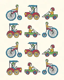 Automotive Prints: Pattern of Cars and Bikes
