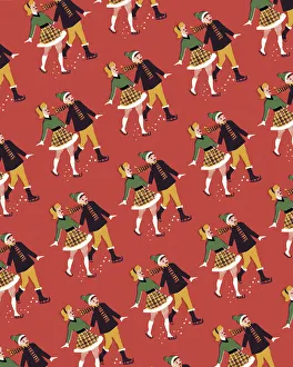 Pattern Artwork Illustrations Gallery: Pattern of Ice Skaters