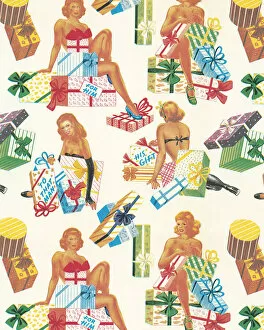 Pattern Artwork Illustrations Collection: Pattern of Women and Wrapped Presents