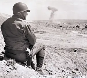 Patton Watching Shells Burst in Desert