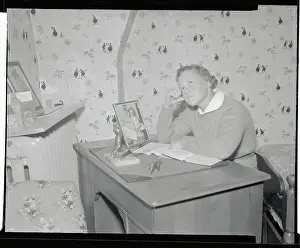Minneapolis Prints: Patty Berg Sitting at Her Desk Looking Into Space