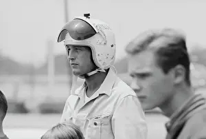 Prints of American actor Paul Newman, wearing a crash helmet on which is written Paul with the visor raised, at the Go Kart Raceway, in the grounds of the Go Kart factory in Azusa, California, August 1962 Paul Newman: A Life in Frames: Paul Newman, Go Kart Raceway, Azusa, California