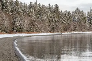 Peaceful beach after light snow, Alaska, USA