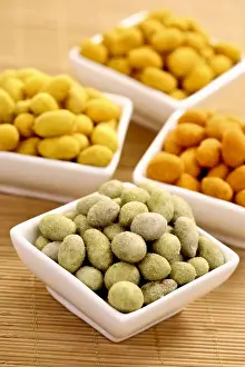 Out Of Focus Prints: Peanuts in various coatings, chili, wasabi, curry and paprika