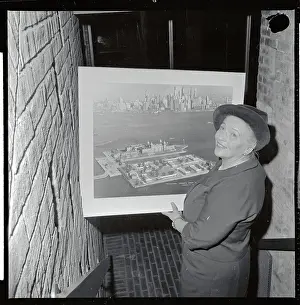 Pearls Prints: Pearl Buck Displaying Artist's Concept for Ellis Island