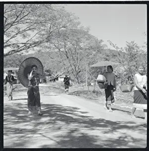 Laos Prints: Peasants Traveling by Foot