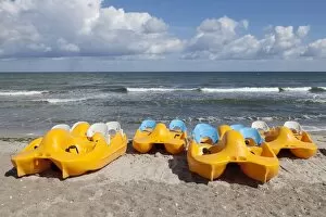 Pedaloes on the beach, Baltic Sea, Hohwacht, Schleswig-Holstein, Germany