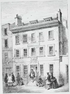 Town Scene Prints: Pedestrians in Front of Large House