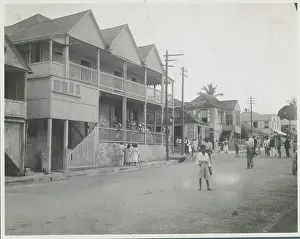Town Scene Prints: Pedestrians near Post Office in Antigua
