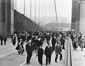 Pedestrians Strolling Across Golden Gate Bridge