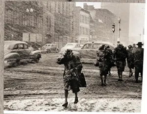 Minneapolis Prints: Pedestrians Walking in Blizzard