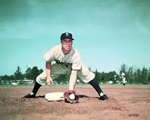 Infielder Prints: Pee Wee Reese Catching a Baseball