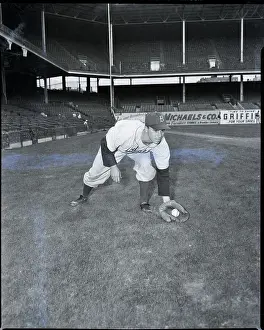 Fielding Prints: Pee Wee Reese Posing In Fielding Stance