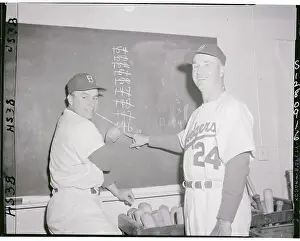 Pee Wee Reese and Walt Alston Pointing to a Chalkboard