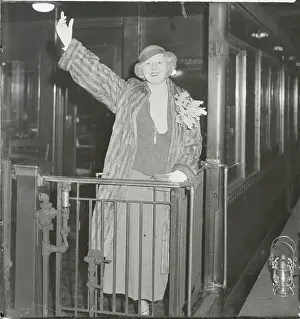 Peggy Hopkins Joyce Waving from Train