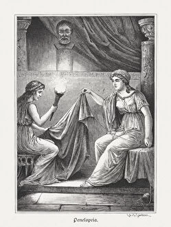 Images Dated 11th December 2017: Penelope and her unfaithful maid Melantho, Greek mytology, published 1879