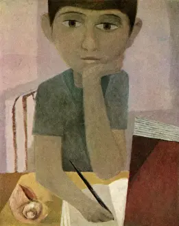 Day Dreaming Prints: Pensive Boy Writing in Notebook