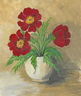 Still Life Collection: Peony flowers in white ceramic vase