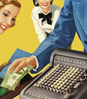 People With Adding Machine and Money