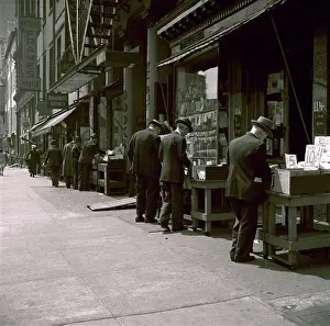 Street Scene Prints: People Browsing Through Used Books